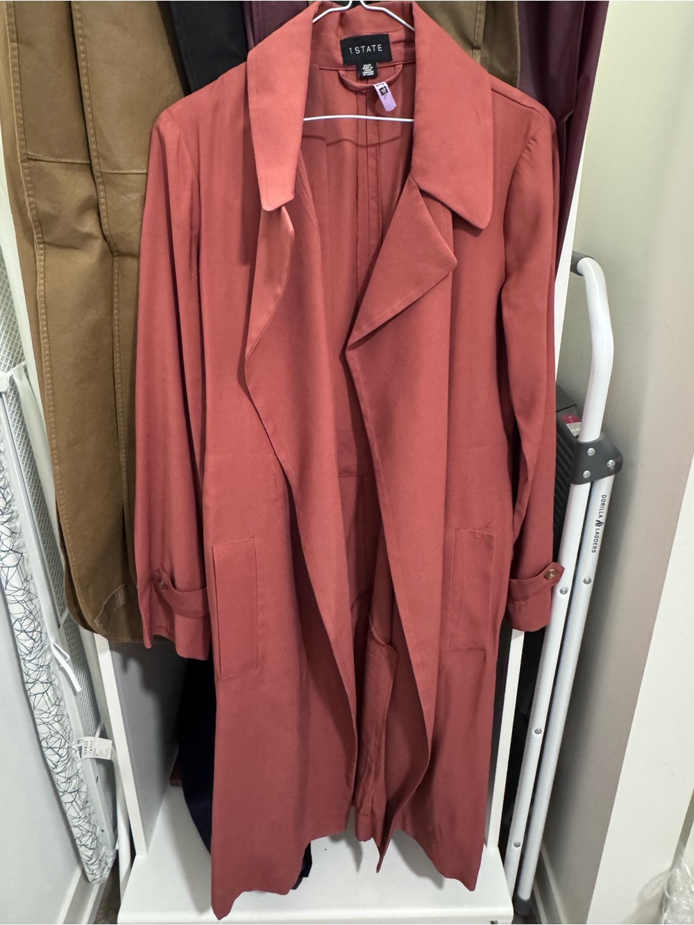 STATE Dusty Rose Open-Front Trench Coat